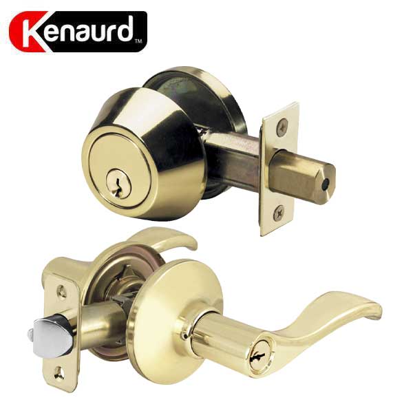Premium Combo Lockset with Lever - Single Sided Deadbolt - Polished Brass - (KW1) - UHS Hardware