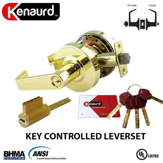 Commercial Lever Set Handle - Key Controlled KIK Cylinder - 2-3/4” Standard Backset  - Polished Brass - Entrance - Grade 2 - UHS Hardware