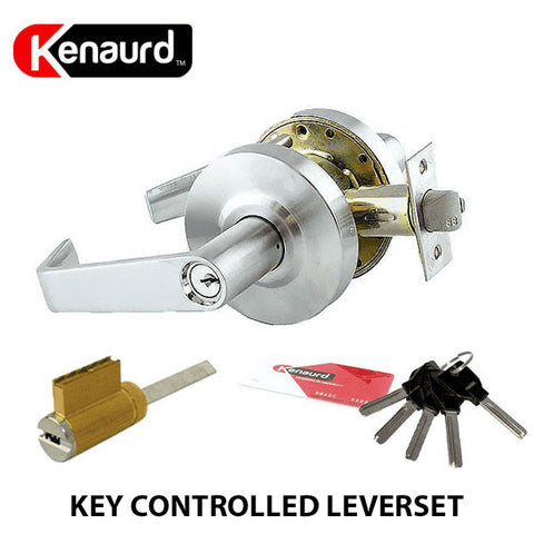 Commercial Lever Set Handle - Grade 2 & Key Controlled KIK Cylinder - 06 Keyway - Entrance / Storeroom - Silver - UHS Hardware