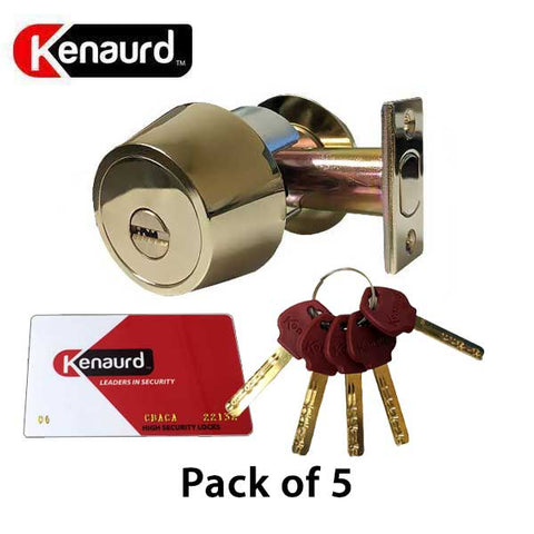 5 X High Security - Deadbolt - US3 - Bright Brass - Grade 1 (Pack Of 5 Keyed Alike) - UHS Hardware