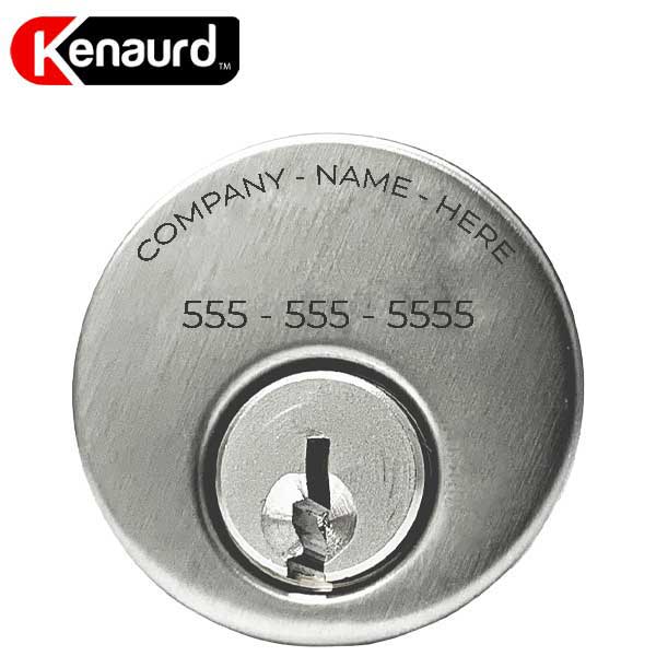 Custom Branded Premium Mortise Cylinder - w/ Name and Phone Number  - 1" - 26D - Satin Chrome - (SC1) - UHS Hardware