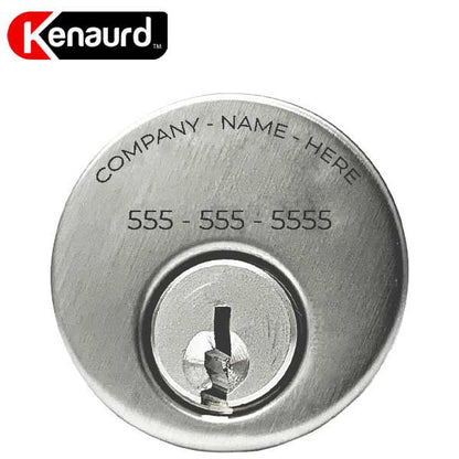 Custom Branded Premium Mortise Cylinder - w/ Name and Phone Number  - 1" - 26D - Satin Chrome - (SC1) - UHS Hardware
