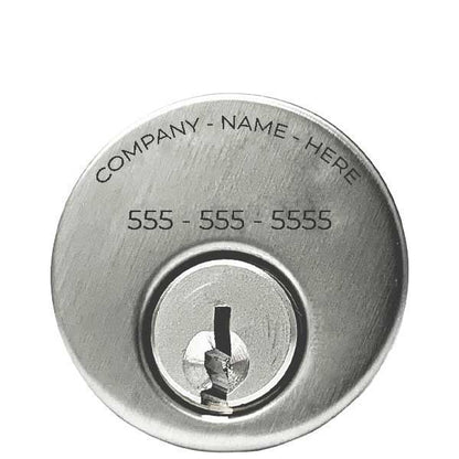 Custom Branded Premium Mortise Cylinder - w/ Name and Phone Number  - 1" - 26D - Satin Chrome - (SC1) - UHS Hardware