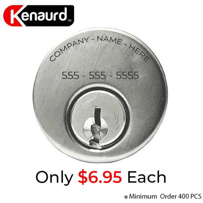 Custom Branded Premium Mortise Cylinder - w/ Name and Phone Number  - 1" - 26D - Satin Chrome - (SC1) - UHS Hardware