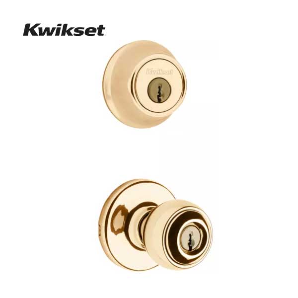 Kwikset - 690 - Polo Security Set - Deadbolt Keyed One Side - Entrance - 3 - Polished Brass - Grade 3 - UHS Hardware