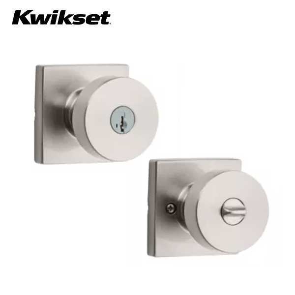 Kwikset - 740PSK - Pismo Knob  - Square Rose - Entrance - 15 - Satin Nickel - SmartKey Technology - Grade 3 - UHS Hardware