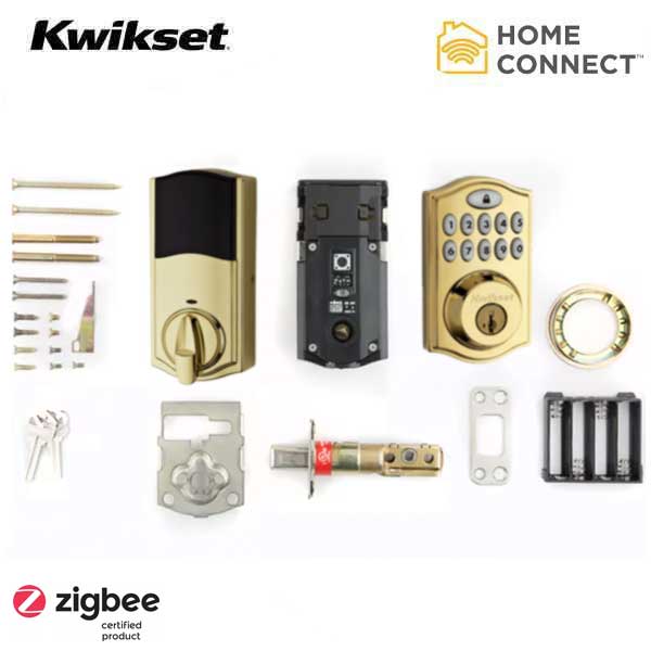 Kwikset - SmartCode 914 - Electronic Traditional Deadbolt w/ Home Connect / Zigbee / SmartKey - L03 - Polished Brass - UHS Hardware