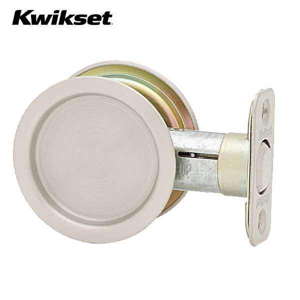 Kwikset - 93340 - Round Pocket Door Lock - Passage - 15 - Satin Nickel - UHS Hardware
