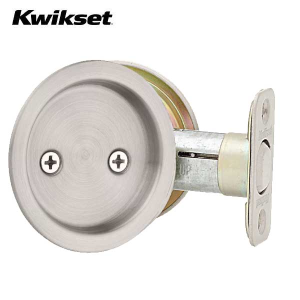 Kwikset - 93340 - Round Pocket Door Lock - Passage - 15 - Satin Nickel - UHS Hardware