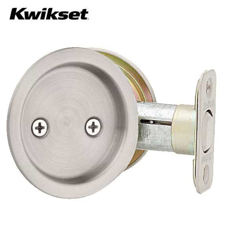 Kwikset - 93340 - Round Pocket Door Lock - Passage - 15 - Satin Nickel - UHS Hardware