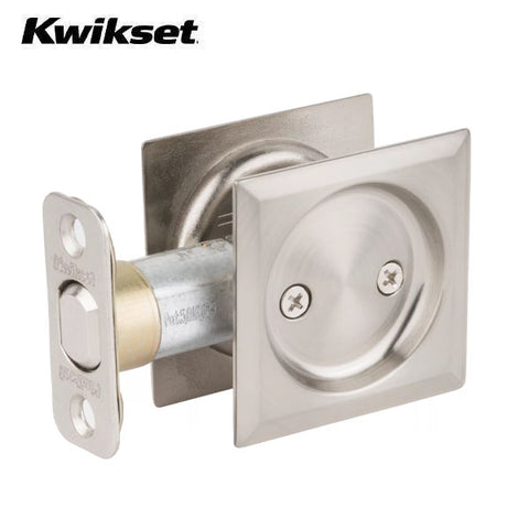 Kwikset - 93340  - Square  Pocket Door Lock - Passage - 15 - Satin Nickel - UHS Hardware
