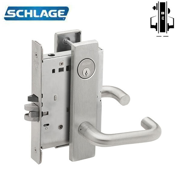 Schlage - L9050P - L Series Mortise Lock - Entrance / Office - Keyed Cylinder - Optional Lever - Fired Rated - Satin Chrome - Grade 1