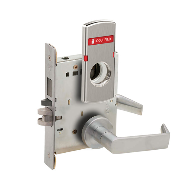 Schlage - L9485B - Less SFIC - L Series Mortise Lockset w/ Deadbolt - 26D - Satin Chrome - Faculty Restroom - Vacant / Occupied Indicator - Grade 1 - UHS Hardware