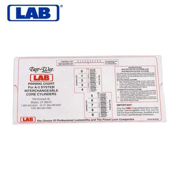 LAB - LSC001 - Easy Way I/Core Lock Pinning Slide Chart - A2 System - UHS Hardware