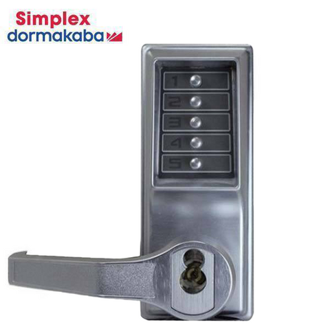 Simplex - LL1021B - Mechanical Pushbutton Cylindrical Lever Lock - SFIC - 2¾" Backset - Satin Chrome - LH/LHR - UHS Hardware