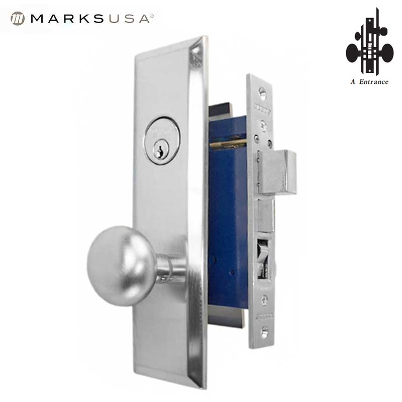 Marks USA -114A/26D - Metro Mortise Knob Lock - US26D - 7-5/8" x 1-1/16"- Entrance - LH - UHS Hardware
