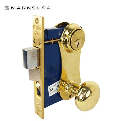 Marks USA - Series 21AC - Ornamental Iron Mortise Lockset - Double Cylinder - Backset: 2-1/2" - Entrance - Bright Brass - LH/RH - UHS Hardware