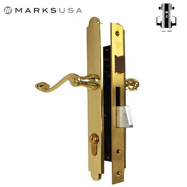 Marks USA - Thinline Series 2750C - Ornamental Iron Mortise Lockset - Dbl Cylinder - Backset: 1" - Entrance - Bright Brass - LH/RH - UHS Hardware