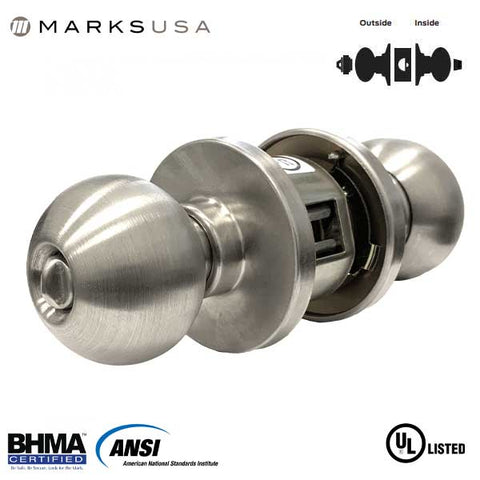 Marks USA - 280AB - 80 LINE Commercial Knobset - 2 3/4" Backset - 32D - Satin Stainless Steel - Entry - Grade 1 - UHS Hardware