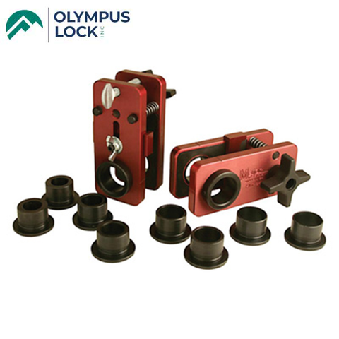 Olympus - HIT-25 - Cabinet Lock Drill Guide - Adjustable Stop - Adjustable Drill Bushing Sizes - UHS Hardware