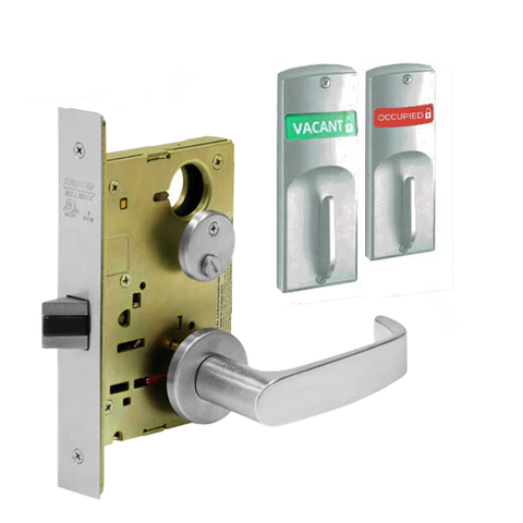 Sargent - 8265 - Mechanical Mortise Lock - O Rose / NJ Lever - Privacy w/ Indicator - 1-3/4" Frame - Satin Chrome - Grade 1 - UHS Hardware