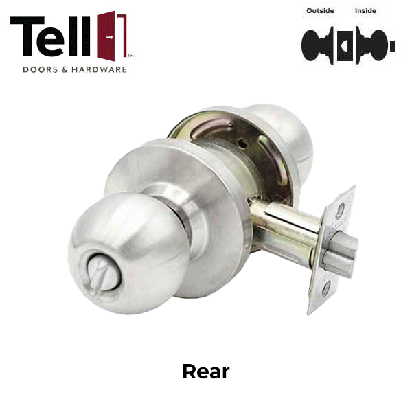 TELL - CL100023 - Heavy Duty Cylindrical Knob - Satin Stainless - 2-3/4" Backset - Grade 2 - Privacy