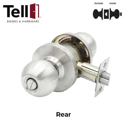 TELL - CL100023 - Heavy Duty Cylindrical Knob - Satin Stainless - 2-3/4" Backset - Grade 2 - Privacy