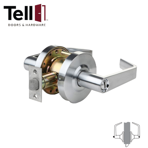 TELL - CL100255 - Heavy Duty Cylindrical Leverset - Cortland - 2 3/4" Backset - Satin Chrome - Grade 1 - Privacy