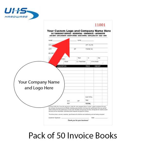Custom Branded Locksmith Invoice / Receipt Books (50 Pack) - UHS Hardware