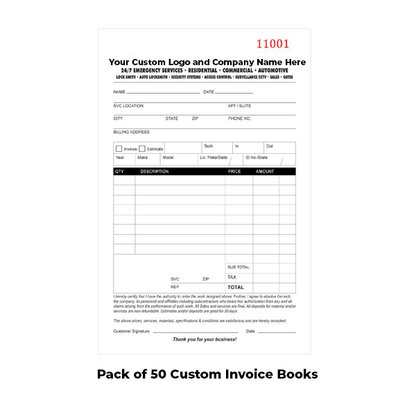 Custom Branded Locksmith Invoice / Receipt Books (50 Pack) - UHS Hardware