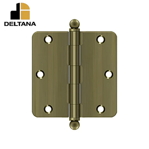 Deltana - 3-1/2" x 3-1/2" x 1/4" Radius Hinge - w/ Ball Tips - Optional Finish