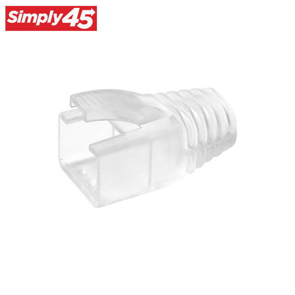 Simply45 - S45-B003 - Integrated Strain Reliefs - Clear - Commercial Rated - for Simply45 Unshielded Pass-Through / Standard RJ45 Cat6/Cat6a Modular Plugs - Resealable Bag of 100 - UHS Hardware