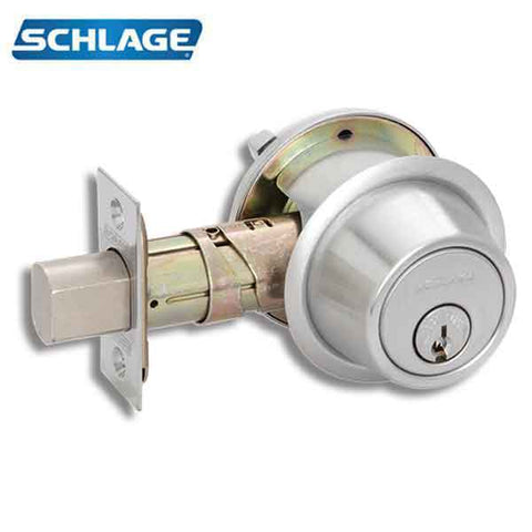 Schlage - B560P - Single Cylinder Deadbolt - Entrance - Triple Option Backset - Satin Chrome - Schlage "C124" Keyway - Grade 2