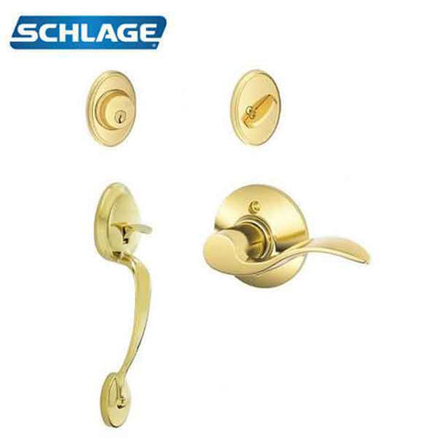 Schlage F360 Single Cylinder Camelot Door Handleset - w/Accent Lever - Bright Brass - UHS Hardware
