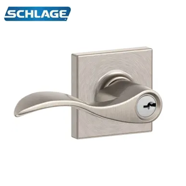 Schlage - F51A - Single Cylinder Keyed Entry - Wave Lever - Satin Nickel - Squared Rose - Grade 2 - UHS Hardware