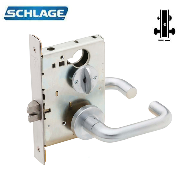 Schlage - L9040 - L Series Mortise Lock - Non-Keyed - Privacy - Fire Rated - Satin Chrome - Grade 1 - UHS Hardware