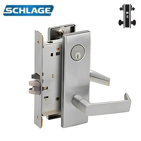 Schlage - L9060P - Mortise Lock with 06 Lever - Schalge C Keyway - 6 Pin Cylinder - Apartment Entrance Lock - Satin Chrome - Grade 1