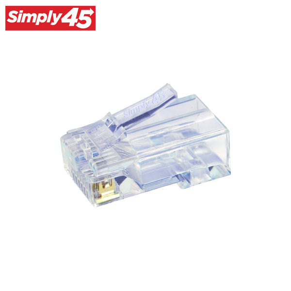 Simply45 - S45-1000 - Unshielded - Standard WE/SS (8P8C) RJ45 Modular Plugs - Blue Tint - Commercial Rated - for Cat5e UTP Solid / Cat5e/6 UTP Stranded - Jar of 100 - UHS Hardware
