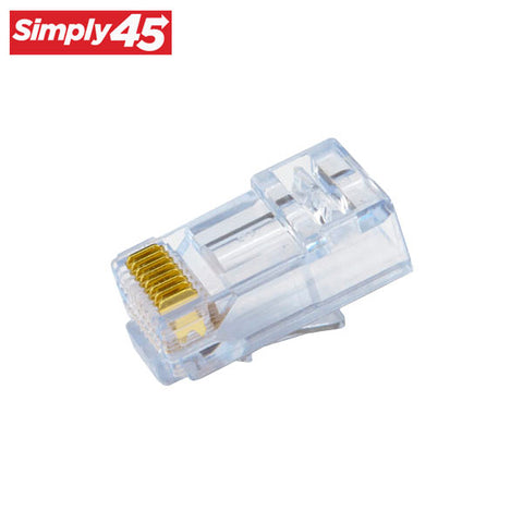 Simply45 - S45-1000 - Unshielded - Standard WE/SS (8P8C) RJ45 Modular Plugs - Blue Tint - Commercial Rated - for Cat5e UTP Solid / Cat5e/6 UTP Stranded - Jar of 100 - UHS Hardware