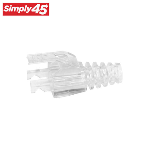 Simply45 - S45-B002 - Integrated Strain Reliefs - Clear - Commercial Rated - for Simply45 Unshielded Pass-Through / Standard RJ45 Cat6/Cat6a Modular Plugs - Resealable Bag of 100 - UHS Hardware