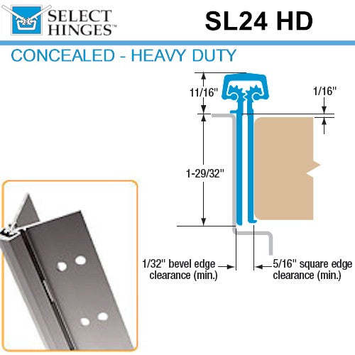 Select Hinges - 24 - 83" - Concealed Hinge - Clear Aluminum - Heavy Duty - UHS Hardware