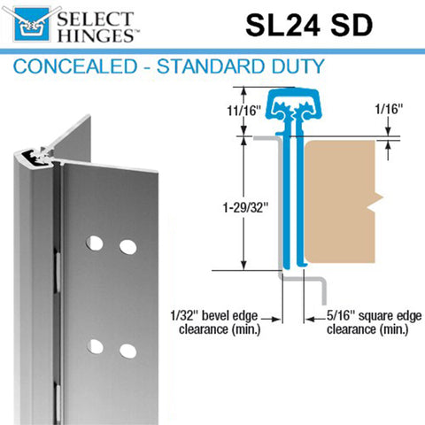 Select Hinges - 23 - 83" - Geared Concealed Continuous Hinge - Aluminum - Standard Duty - UHS Hardware