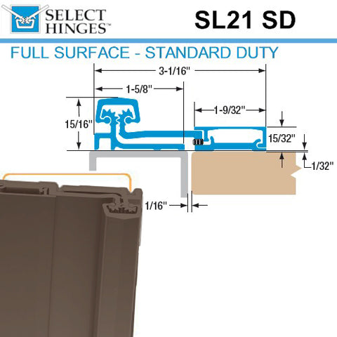 Select Hinges - 21 - 83" - Geared Full Surface Continuous Hinge - Dark Bronze - Standard Duty - UHS Hardware