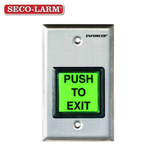 Seco-Larm - LED Illuminated RTE Single Gang Wall Plate w/ Large Green Button - 12~24 VDC - Stainless Steel - UHS Hardware