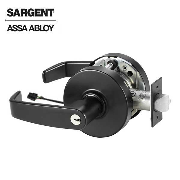 Sargent - 10G71 - Electromechanical Cylindrical Lock - L Rose / L Lever - Fail Secure - LA Keyway - BSP - Black Suede Powder Coat - 24V - Grade 1 - UHS Hardware