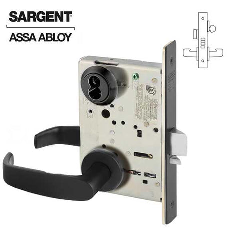 Sargent - 8205 - Mechanical Mortise Lock - LN Rose / L Lever - Office - SFIC - BSP - Black Suede Powder Coat - Grade 1 - UHS Hardware