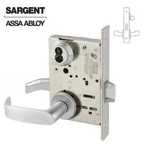 Sargent - 8237 - Mechanical Mortise Lock - LN Rose / L Lever - Classroom - Right Hand - LFIC - 0 Bitted Core - 26D - Satin Chrome Plated - Grade 1 - UHS Hardware