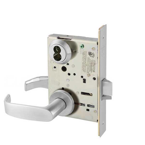 Sargent - 8237 - Mechanical Mortise Lock - LN Rose / L Lever - Classroom - Right Hand - LFIC - 0 Bitted Core - 26D - Satin Chrome Plated - Grade 1 - UHS Hardware