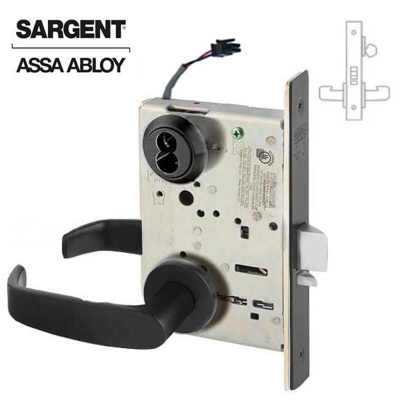 Sargent - 8271 - Electromechanical Mortise Lock - LN Rose / L Lever - Fail Secure - LFIC - BSP - Black Suede Powder Coat - 24V - Grade 1 - UHS Hardware