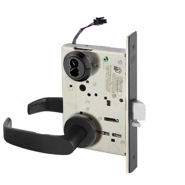Sargent - 8270 - Electromechanical Mortise Lock - LN Rose / L Lever - Fail Safe - SFIC - BSP - Black Suede Powder Coat - 24V - Grade 1 - UHS Hardware